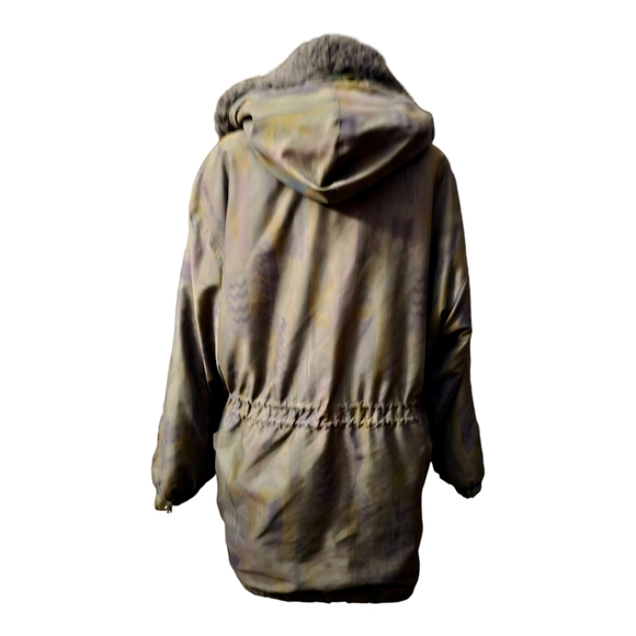 Iridescent Hooded Jacket with Faux Fur Trim Oversized Fall/Winter Wear - Picture 3 of 3